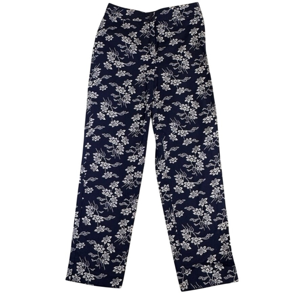NWT Ann Taylor Navy Blue White Floral Cotton Straight Leg Pants Trousers 8 NEW